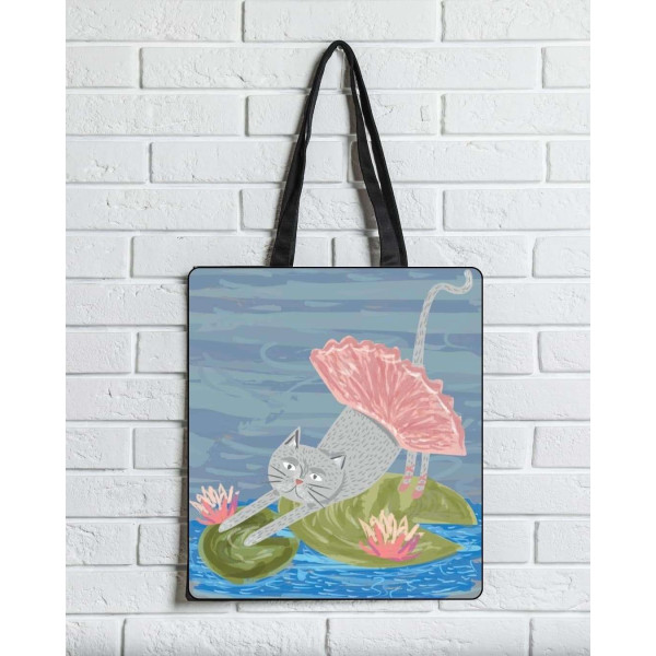 Brainfood Υφασμάτινη Σουέτ Τσάντα με Φερμουάρ Γάτες Ιμπρεσιονισμός