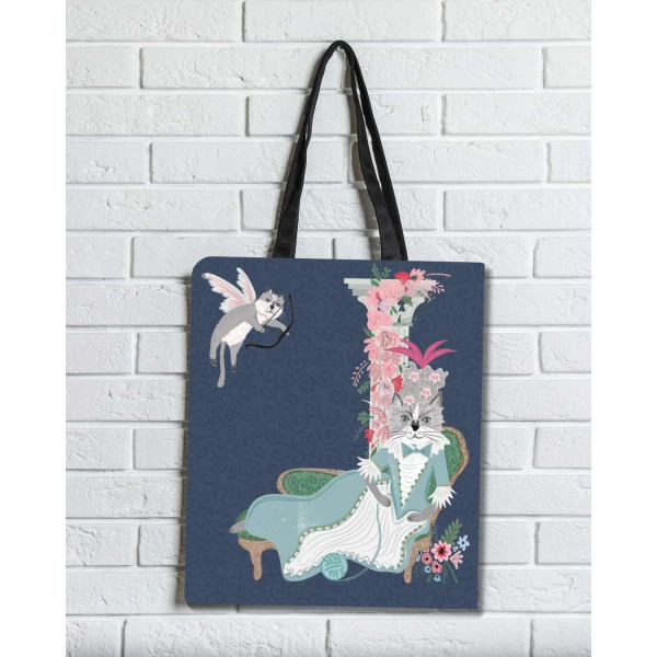 Brainfood Υφασμάτινη Σουέτ Τσάντα με Φερμουάρ Γάτες Ροκοκό