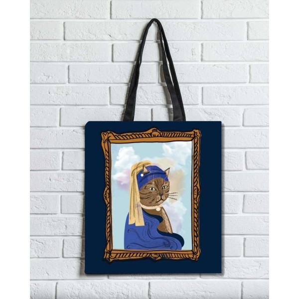 Brainfood Υφασμάτινη Σουέτ Τσάντα με Φερμουάρ Γάτες Αναγέννηση