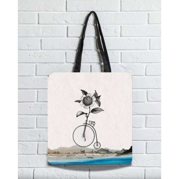 Brainfood Υφασμάτινη Σουέτ Τσάντα με Φερμουάρ Ποδήλατο