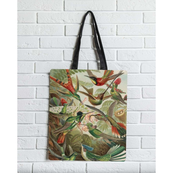 Brainfood Υφασμάτινη Σουέτ Τσάντα με Φερμουάρ Εξωτικά Πουλιά