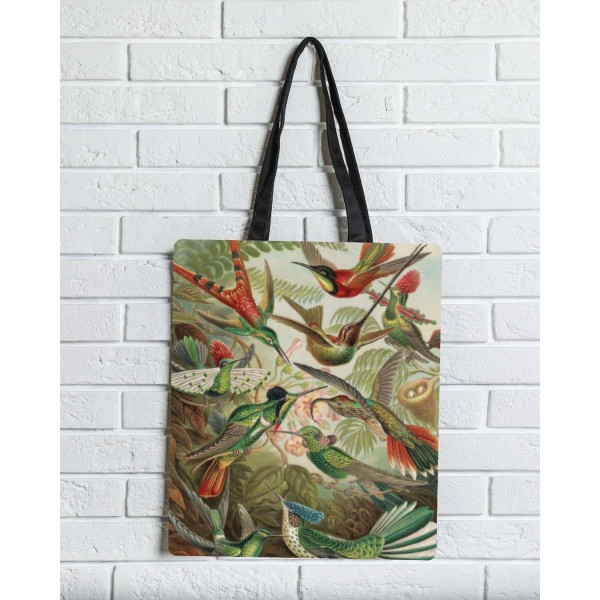 Brainfood Υφασμάτινη Σουέτ Τσάντα με Φερμουάρ Εξωτικά Πουλιά