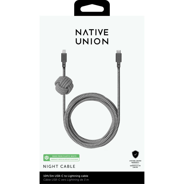 Native Union Night Cable USB-C σε Lightning 3M (Zebra)