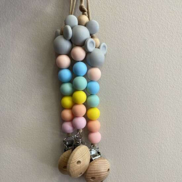 Nok Nok Κλιπ Πιπίλας από Χάντρες Σιλικόνης (Mickey Pastel)