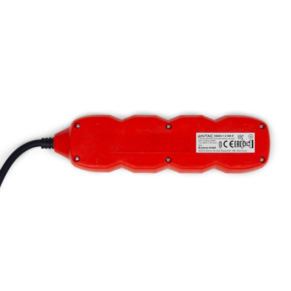 Entac Πολύπριζο 3 Θέσεων Με Διακόπτη 3x1.0mm 1.5m (Κόκκινο)