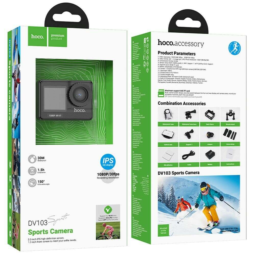 Hoco DV103 Action Camera με διπλή οθόνη 1080P/30fps (Μαύρο)