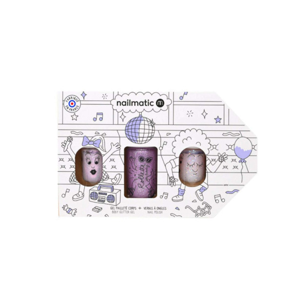 Nailmatic Σετ 2 βερνίκια νυχιών + glitter σώματος Party Bus (Polly-Elliot-Cherry)
