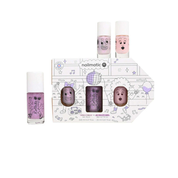 Nailmatic Σετ 2 βερνίκια νυχιών + glitter σώματος Party Bus (Polly-Elliot-Cherry)