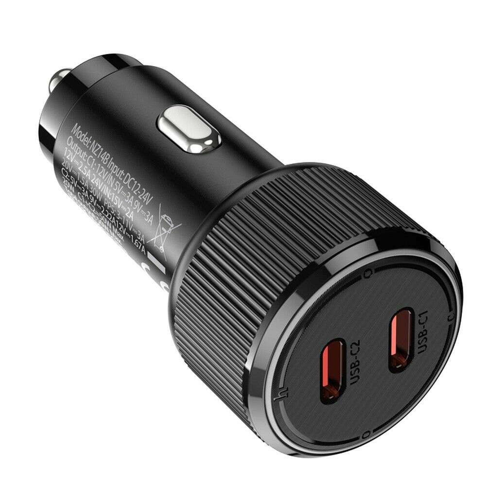 Hoco NZ14B Φορτιστής αυτοκινήτου 2 x Type-C QC PD 50W (Μαύρο)