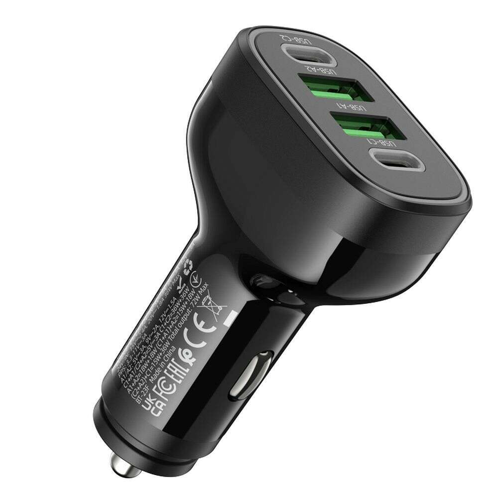 Hoco NZ11 Φορτιστής αυτοκινήτου 2 x USB A + 2 x Type-C PD QC 72W (Μαύρο)