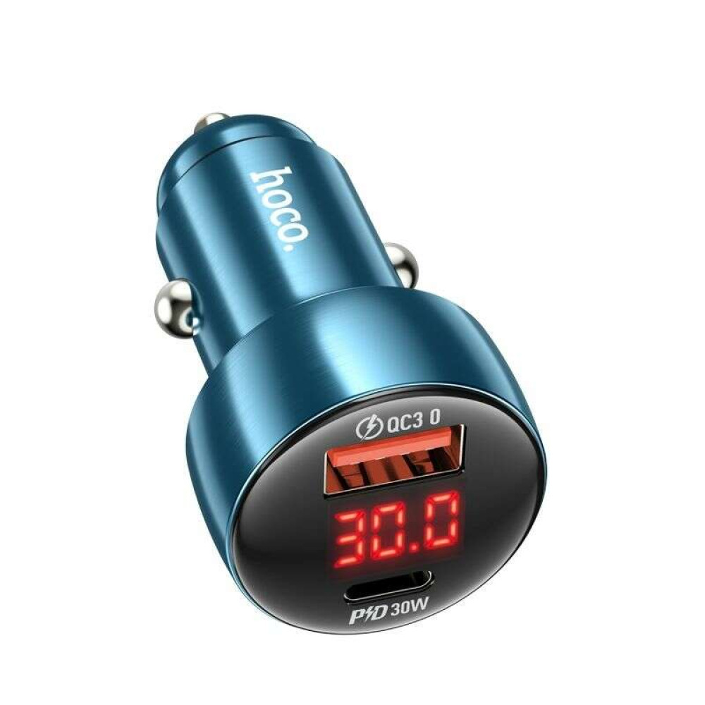 Hoco Z50 Φορτιστής αυτοκινήτου USB A + Type-C με οθόνη PD QC3.0 3A 48W (Μπλε)