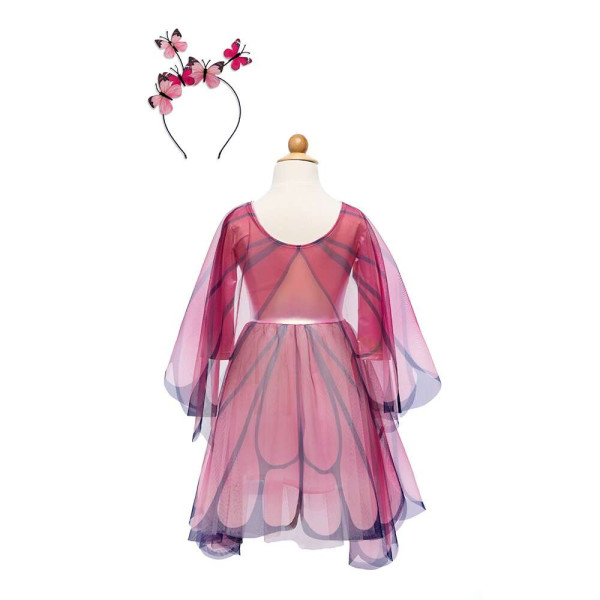 Great Pretenders Στολή Ροζ - Φούξια Πεταλούδα με Ενσωματωμένα Φτέρα και Στέκα, 4-6 Ετών