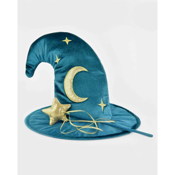 Den Goda Fen Καπέλο Μάγου Βελούδινο με Ραβδί (Πετρόλ)