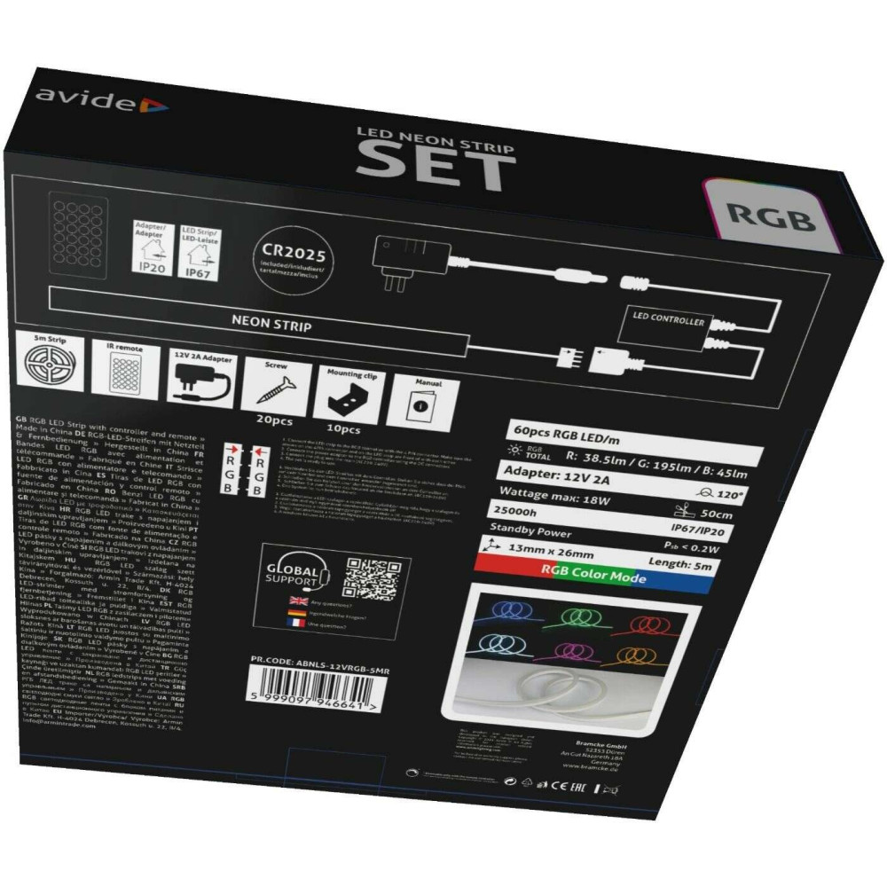 Avide LED Ταινία Neon RGB 12V με Τηλεχειριστήριο 5m
