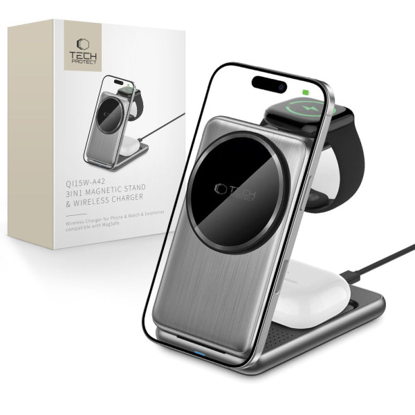 Tech-Protect QI15W-A42 3IN1Magnetic Magsafe Φορτιστής (Space Grey)