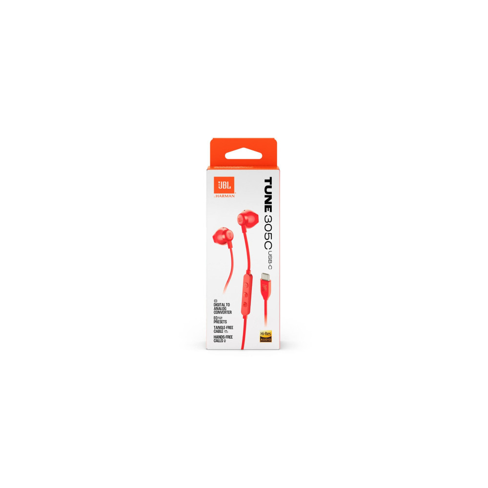 JBL Tune 305C, Ear-Buds Headphones USB-C, Hi-Res (Κόκκινο)