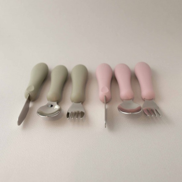 Nok Nok Grew Up Σετ Κουτάλι-Πιρούνι-Μαχαίρι από Σιλικόνη και Ανοξείδωτο Ατσάλι 12+ Μηνών (Sage)