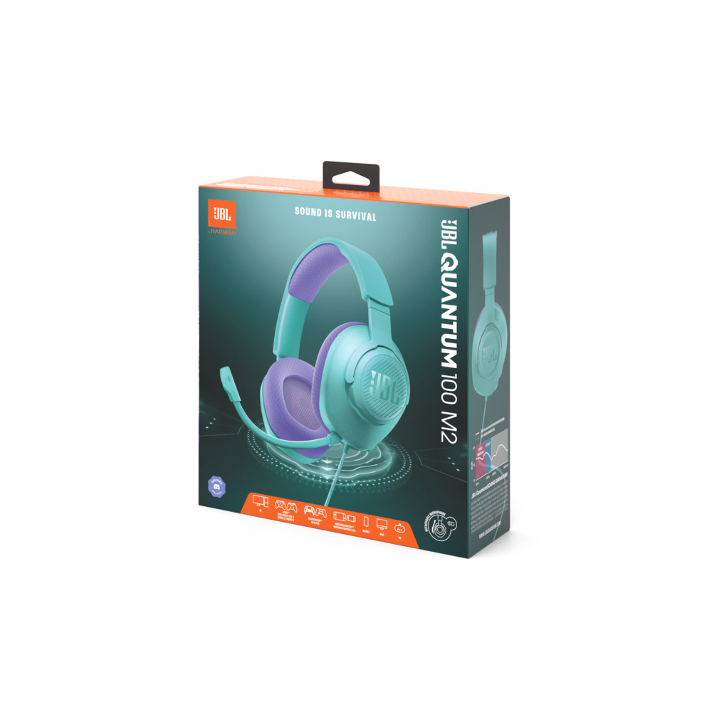 JBL Quantum 100M2, Over-Ear Wired Gaming Headset με βύσμα 3.5mm (Cyan)