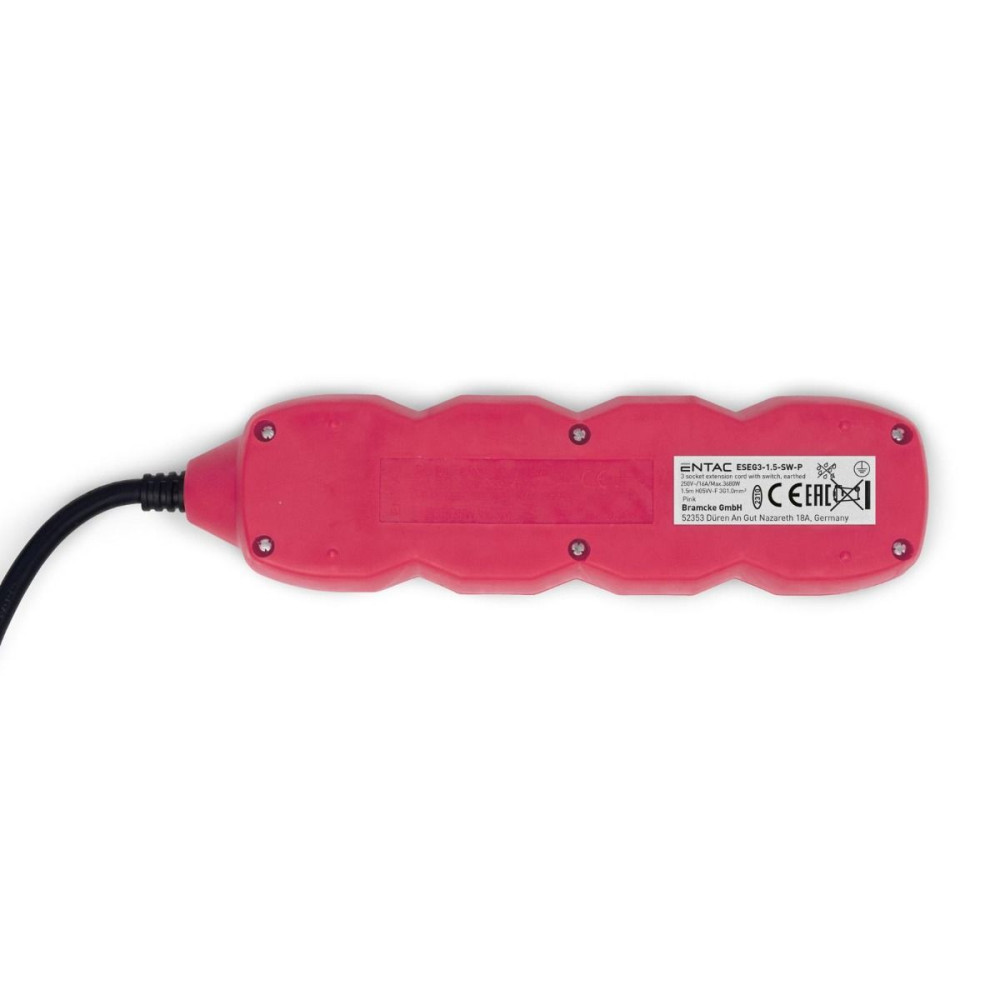Entac Πολύπριζο 3 Θέσεων Με Διακόπτη 3x1.0mm 1.5m (Ροζ)