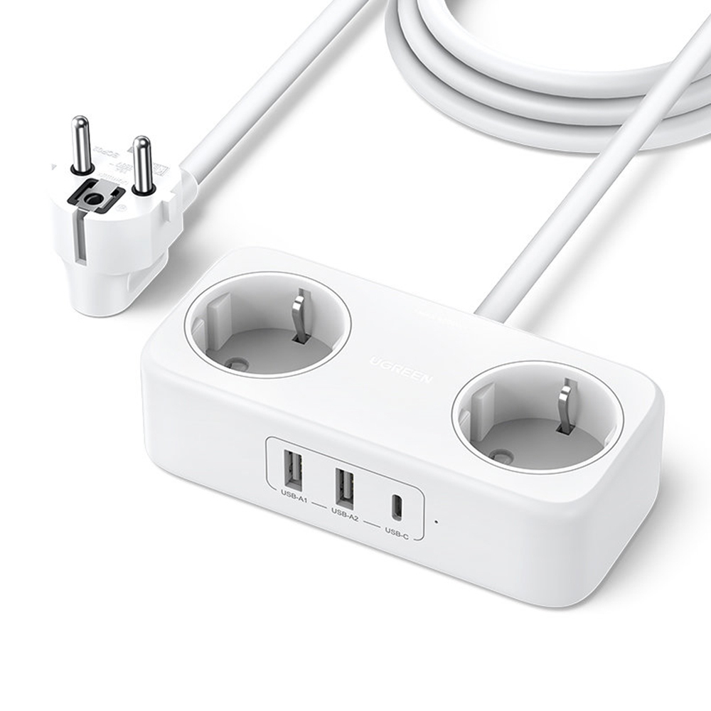 Ugreen CD280/50683 Πολύπριζο 2 Θέσεων με 2 USB-A, 1 USB-C και Καλώδιο 1.8m, 30W, PD (Λευκό)