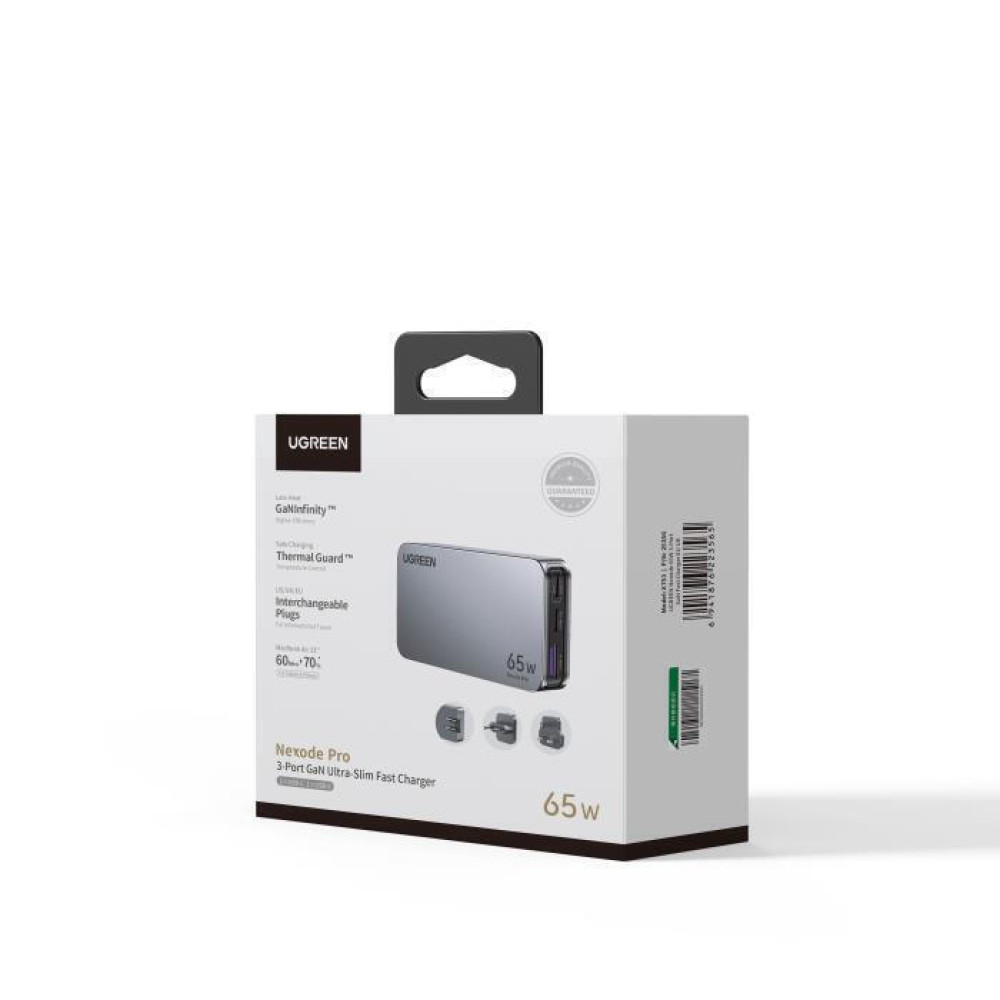 Ugreen X753/25356 φορτιστής 2xUSB-C + 1xUSB-A GaN 65W (Gray)