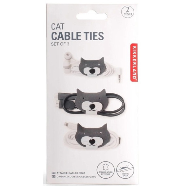 Kikkerland Σετ από 3 Cat Cable Ties - Γάτα