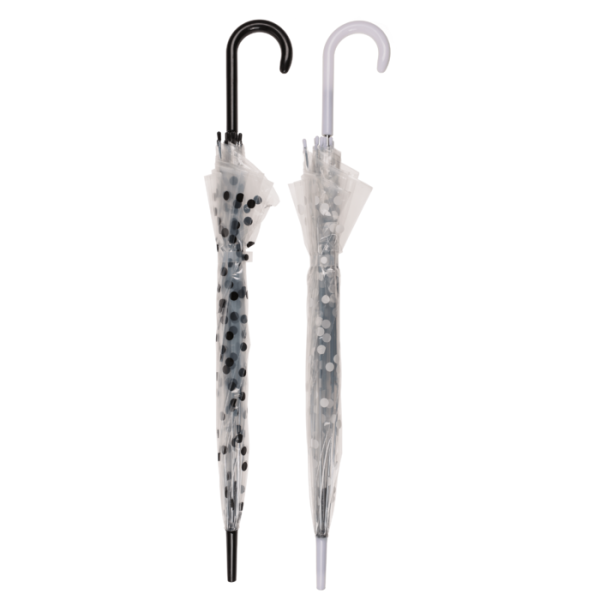 Διάφανη Ομπρέλα Μπαστούνι με αυτόματο άνοιγμα 85cm - Dots (Μαύρο)