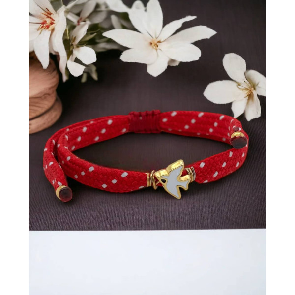 LifeLikes Βραχιόλι Μαρτάκι λευκό χελιδόνι με πουά κορδόνι