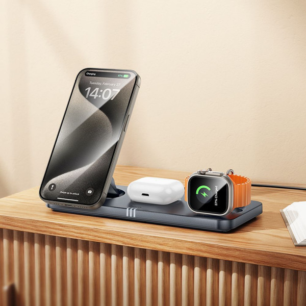 Hoco CQ22 Folding 3in1 Magsafe Φορτιστής 3A 15W (Metal Gray)