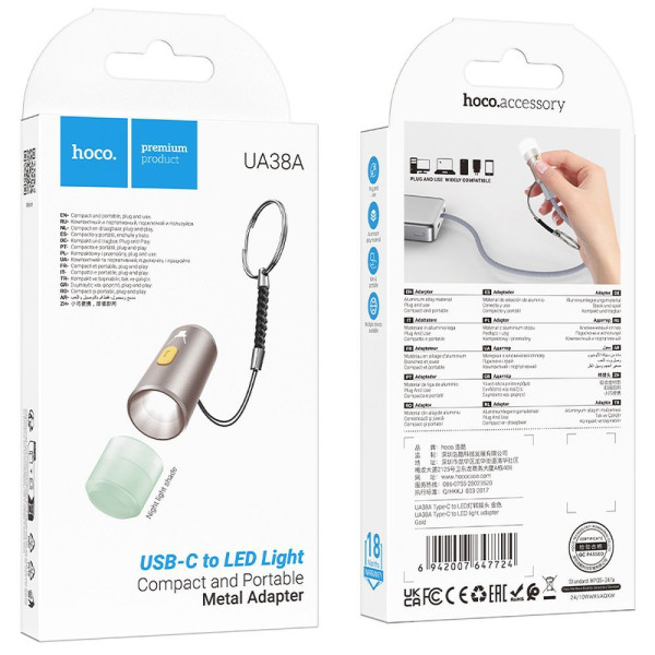 Hoco UA38A Adapter Type-C σε LED light (Gold)