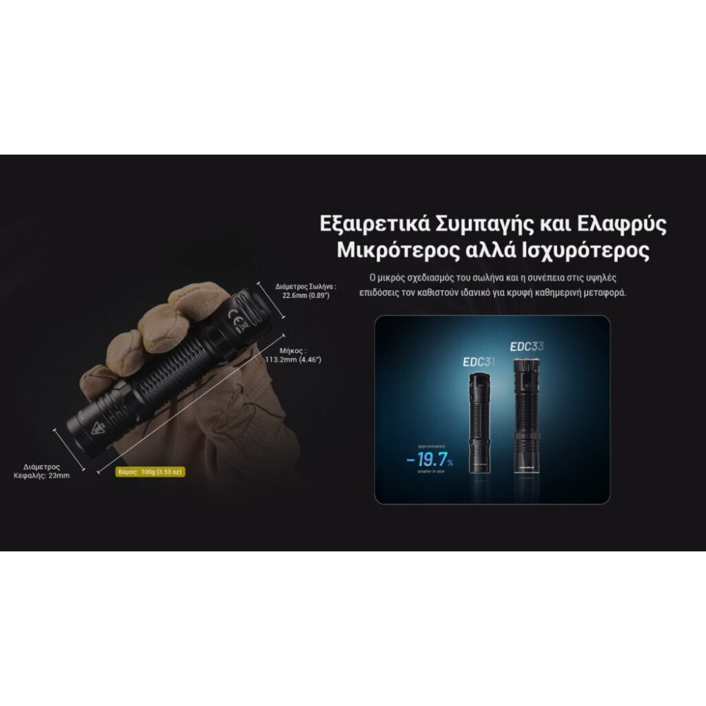 Nitecore EDC31 Φακός Led 3500lm, UHi LED (Μαύρο)