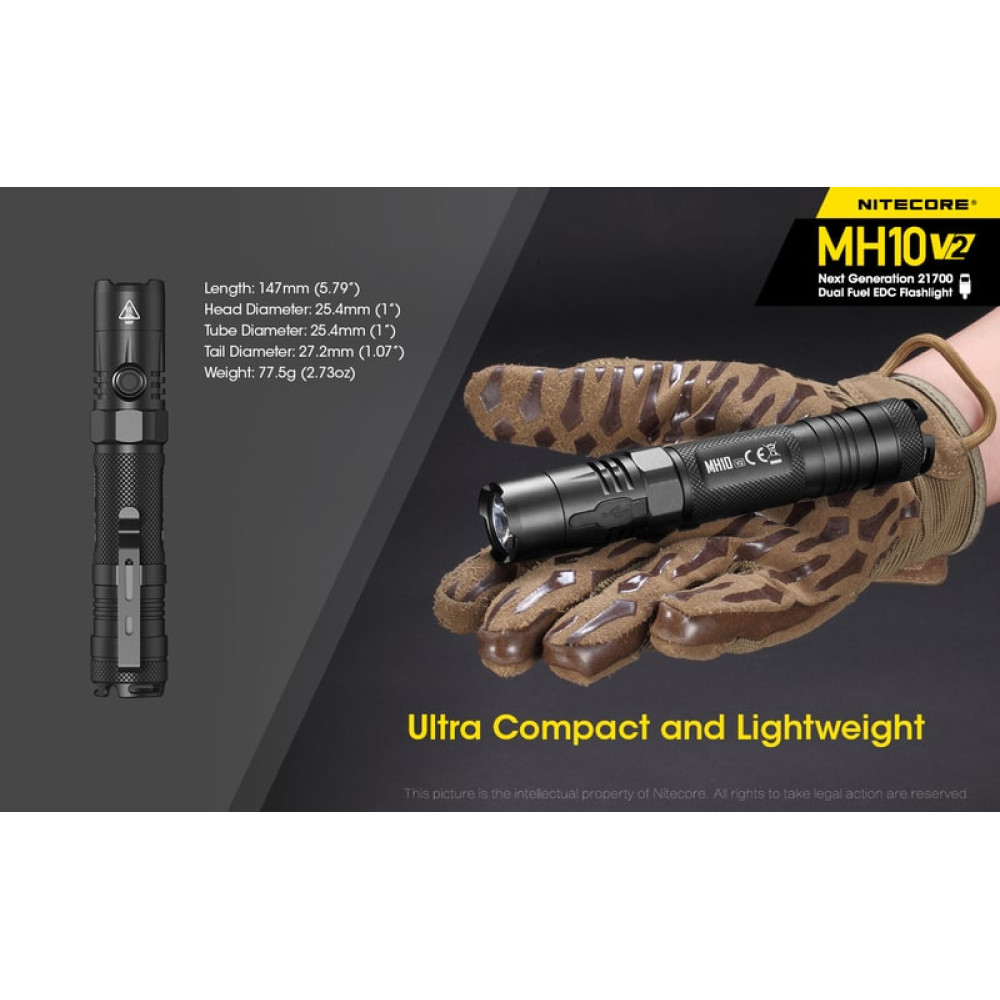 Nitecore Multi Task Hybrid MH10V2 Φακός Led 1200lm (Μαύρο)