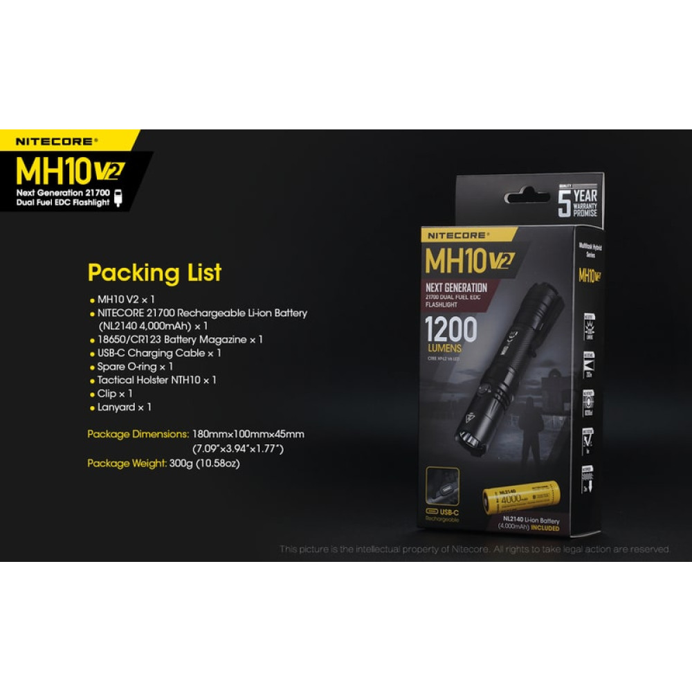 Nitecore Multi Task Hybrid MH10V2 Φακός Led 1200lm (Μαύρο)