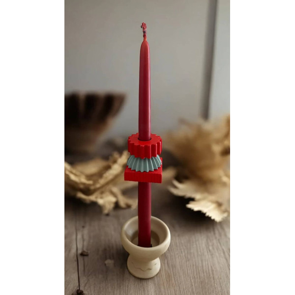 ThygaTerra Λαμπάδα από Φυσικό Μελισσοκέρι με Διακοσμητικά Ρητίνης (Κόκκινο)