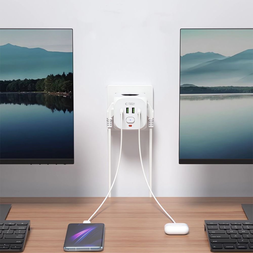Tech-Protect PCL3X4 Πολύπριζο 3 Θέσεων με 2 x USB-A και 2 x USB-C 2 (Λευκό)
