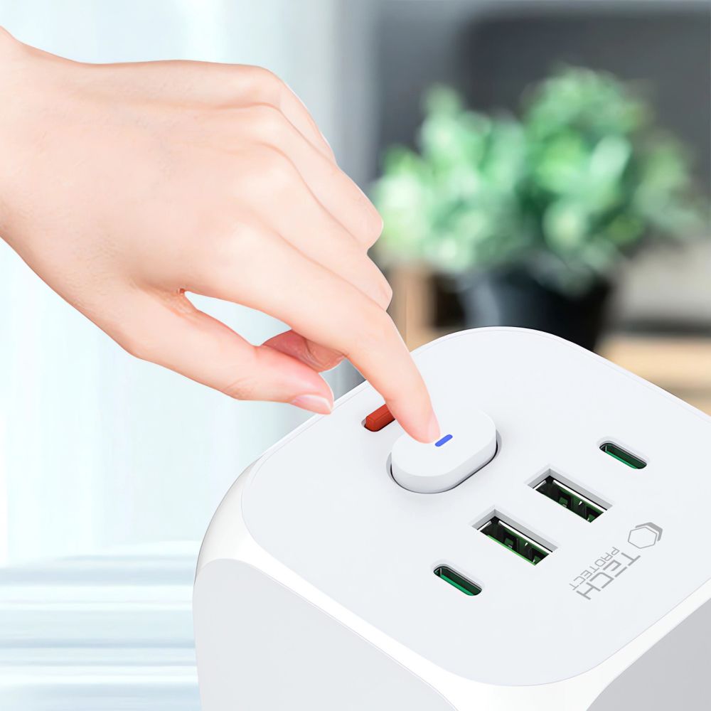 Tech-Protect PCL3X4 Πολύπριζο 3 Θέσεων με 2 x USB-A και 2 x USB-C 2 (Λευκό)