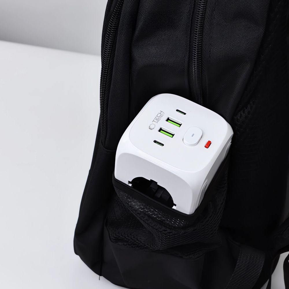 Tech-Protect PCL3X4 Πολύπριζο 3 Θέσεων με 2 x USB-A και 2 x USB-C 2 (Λευκό)