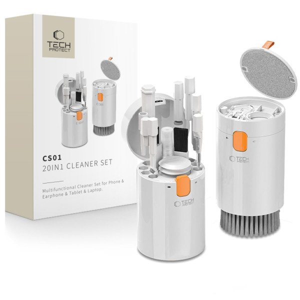 Tech-Protect CS01 Σετ Καθαρισμού 20IN1 για Τηλέφωνα, Earphone, Tablet, Laptop (Λευκό)