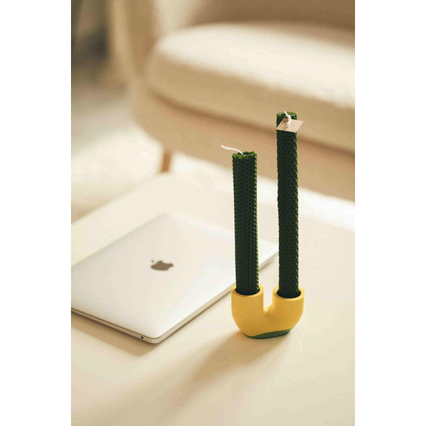 ThygaTerra Double Tube Κηροπήγιο από Οικολογική Ρητίνη (Κίτρινο)