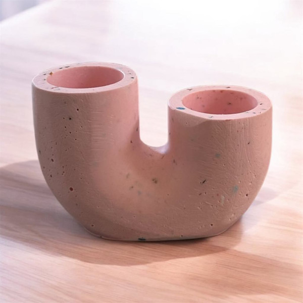 ThygaTerra Double Tube Κηροπήγιο από Οικολογική Ρητίνη (Pastel Terazzo)