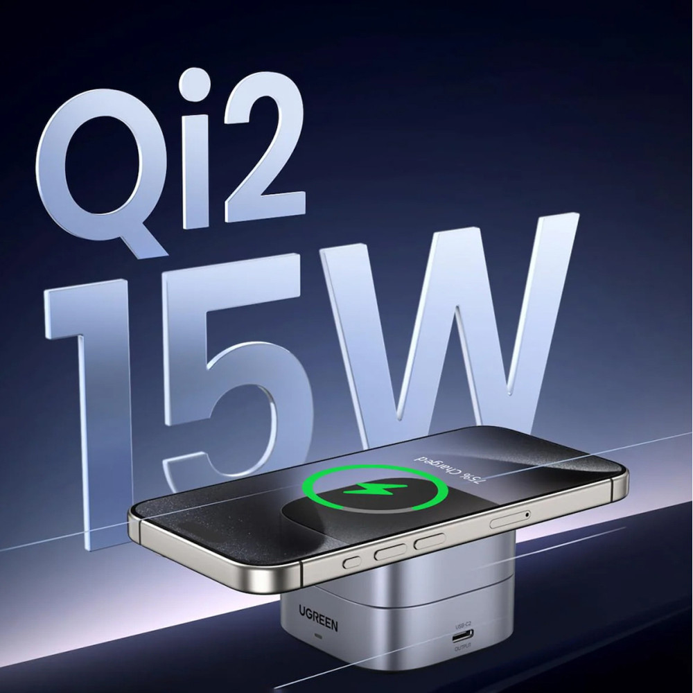UGreen W702/35316 2-in-1 Magnetic Wireless Charger/Stand 15W Qi2 (Grey)