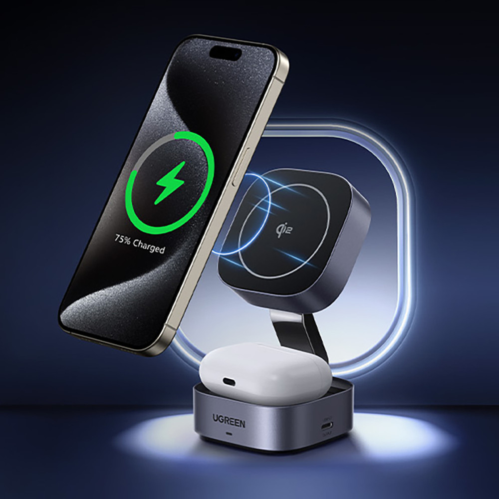 UGreen W702/35316 2-in-1 Magnetic Wireless Charger/Stand 15W Qi2 (Grey)