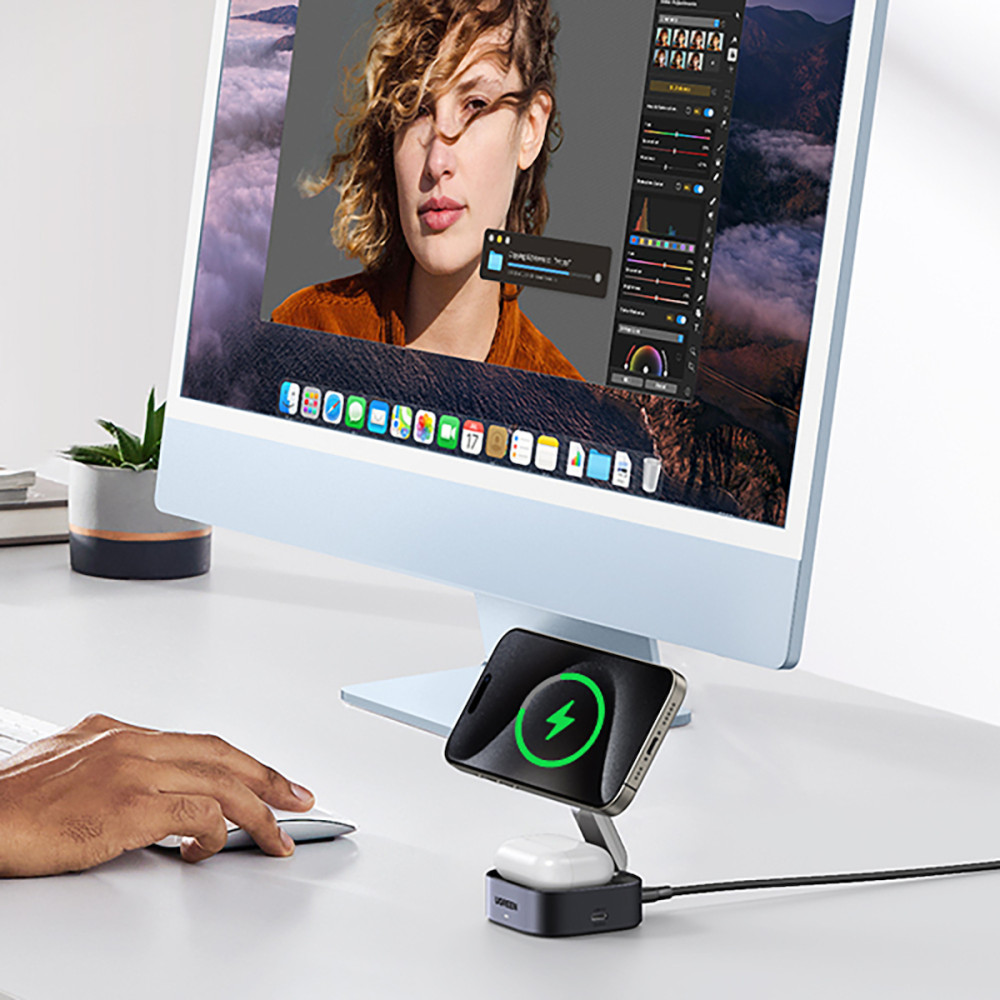UGreen W702/35316 2-in-1 Magnetic Wireless Charger/Stand 15W Qi2 (Grey)