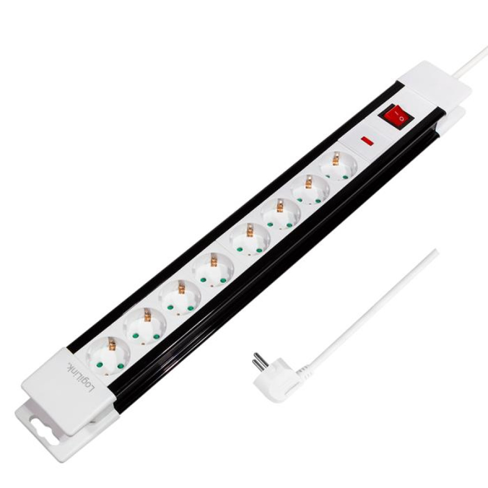 Logilink LPS207 Πολύπριζο ασφαλείας με διακόπτη 8 θέσεων Schuko 3m (Λευκό)