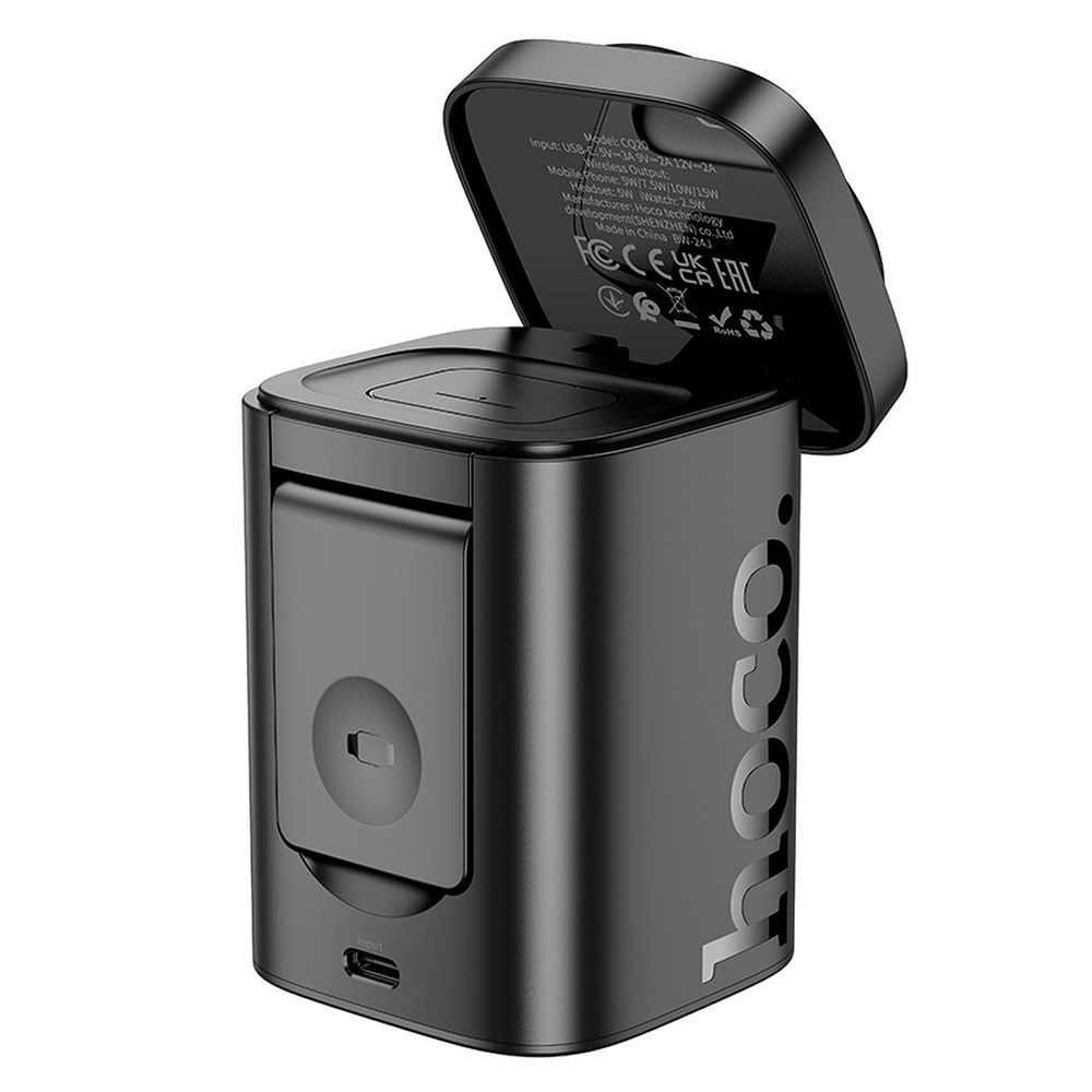 Hoco CQ20 ασύρματος φορτιστής 3 σε 1 PD QC 15W (Μαύρο)