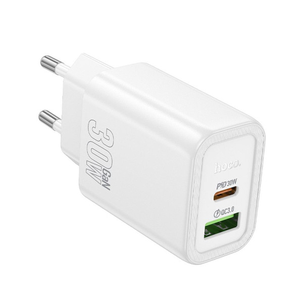 Hoco N63 Φορτιστής USB A / Type-C PD QC3.0 3A 30W (Λευκό)