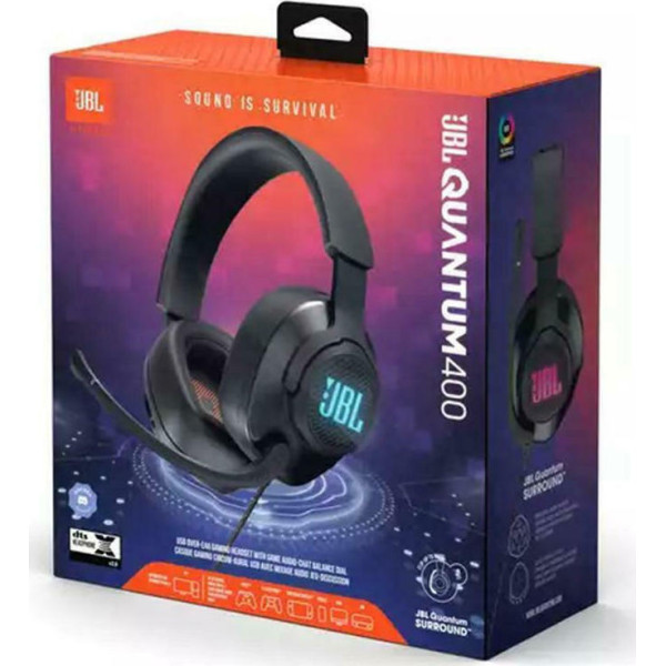 JBL Quantum 400 USB Over Ear Wired Gaming Headset, Surround, RGB (Μαύρο)