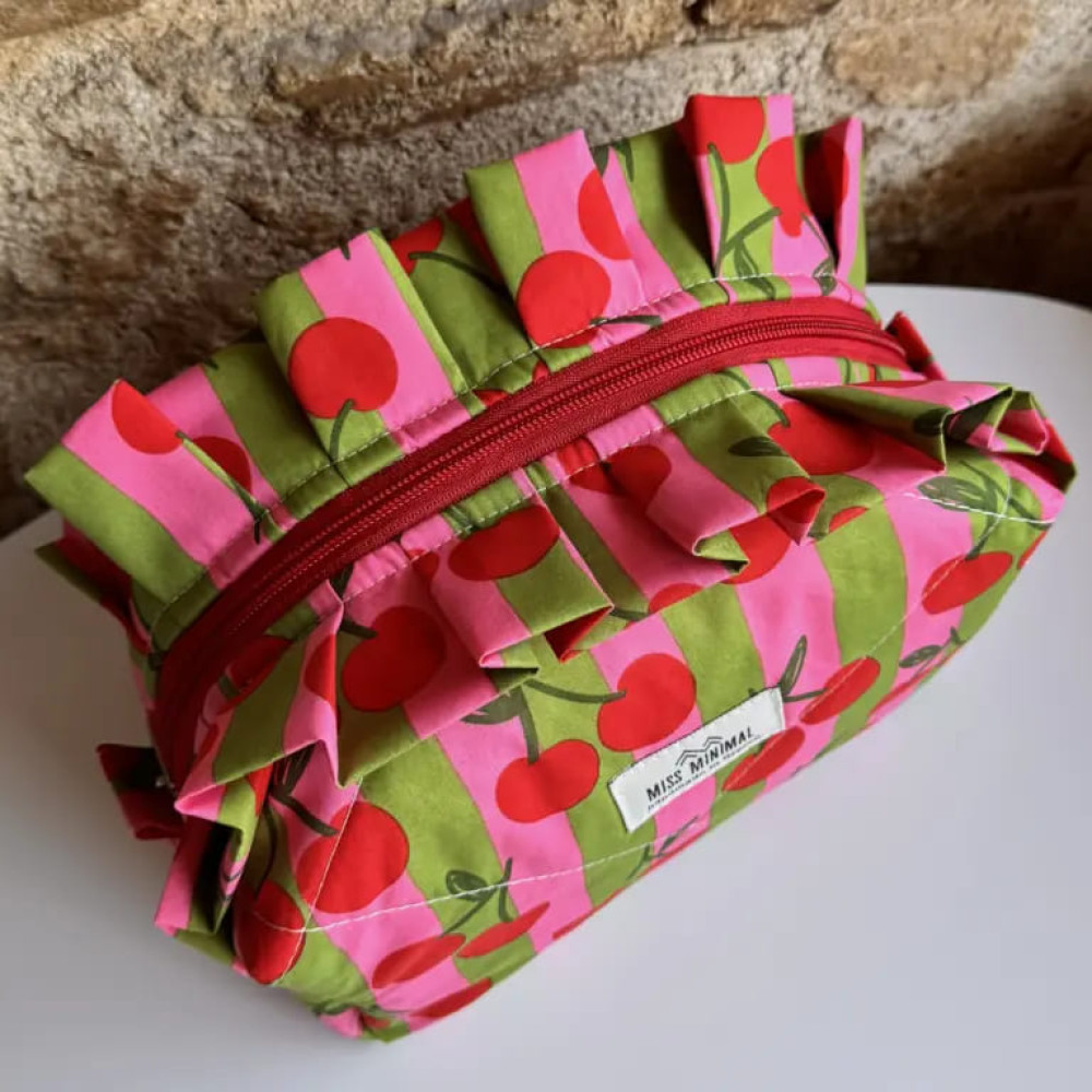 Miss Minimal Mini Zipper Box Νεσεσέρ Pink Cherries Romantic (22 x 10 x 12 cm)