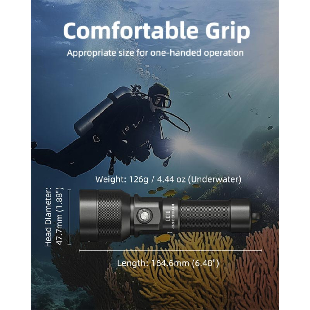 Nitecore DL30 Φακός Κατάδυσης Led 1100lm, IP68-100m Submersible (Μαύρο)