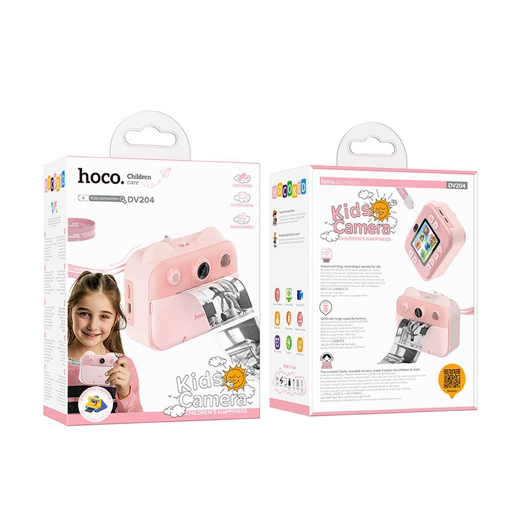 Hoco DV204 Παιδική Φωτογραφική Μηχανή με εκτυπωτή, Οθόνη  2,4”, Selfie function (Ροζ)